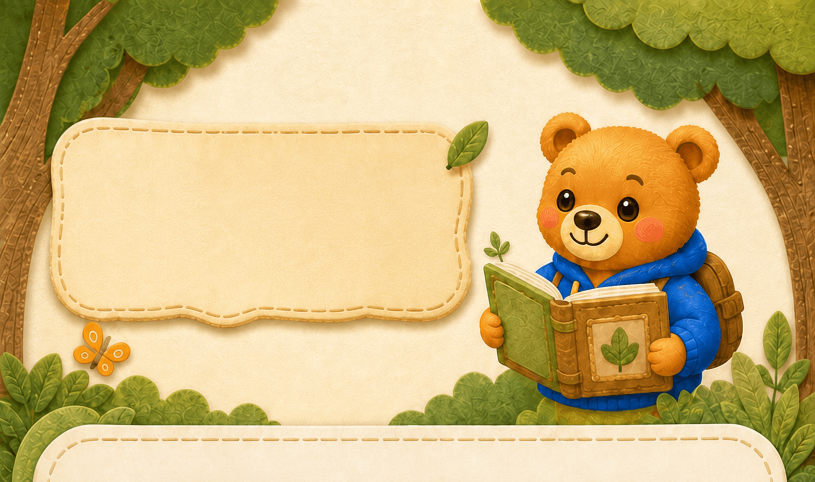 Lingo Bear reading a field guide of favorite discoveries